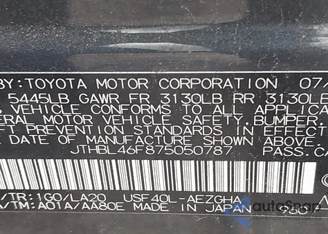 2007 Lexus Ls 460 from USA, damaged, VIN JTHBL46F875050787